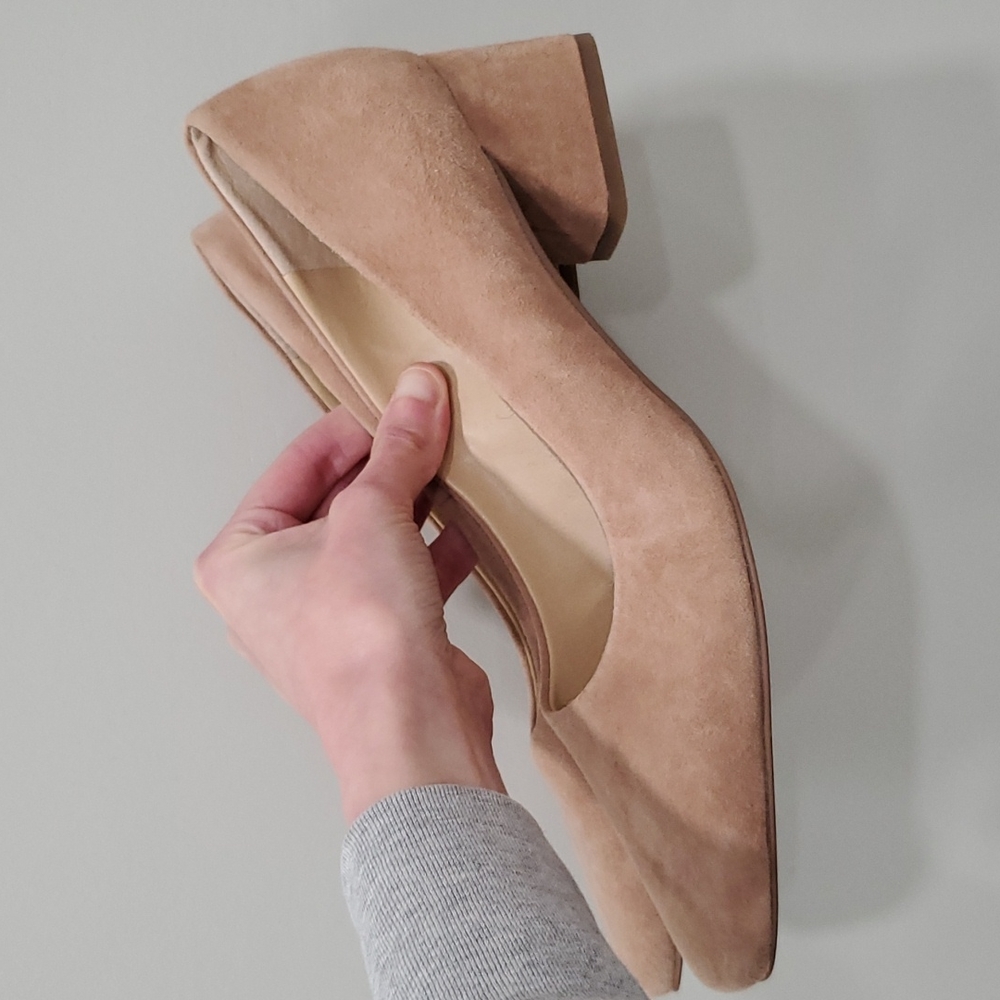Franco Sarto suede leather nude / cream / ligh tan block heel